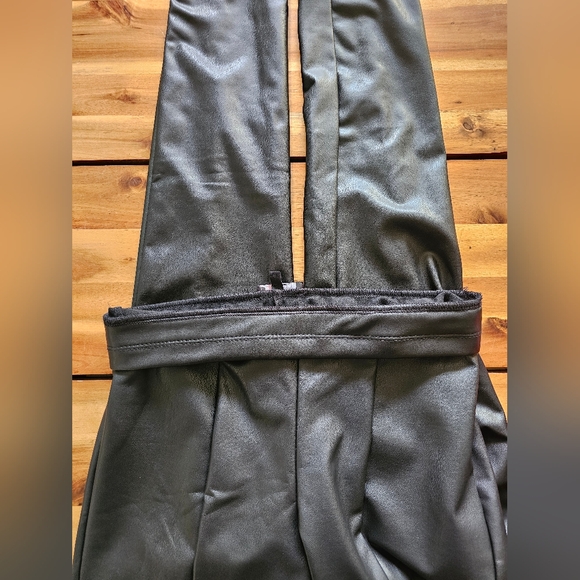 Black Faux Leather Pants with Ankle Slits.  Size Small - Picture 7 of 12